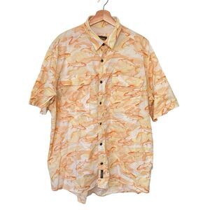 Cabelas Shirt Mens XL Button Up Orange White Fishing Mesh Vented Safari Outdoor
